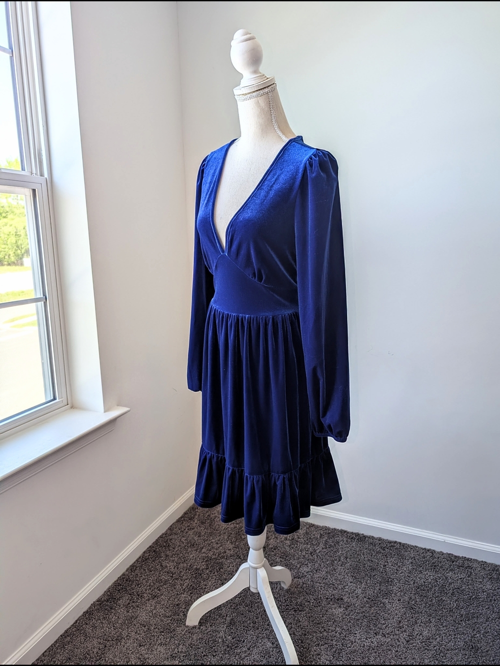 XL Halara Navy Blue Long-Sleeve Velvet Dress